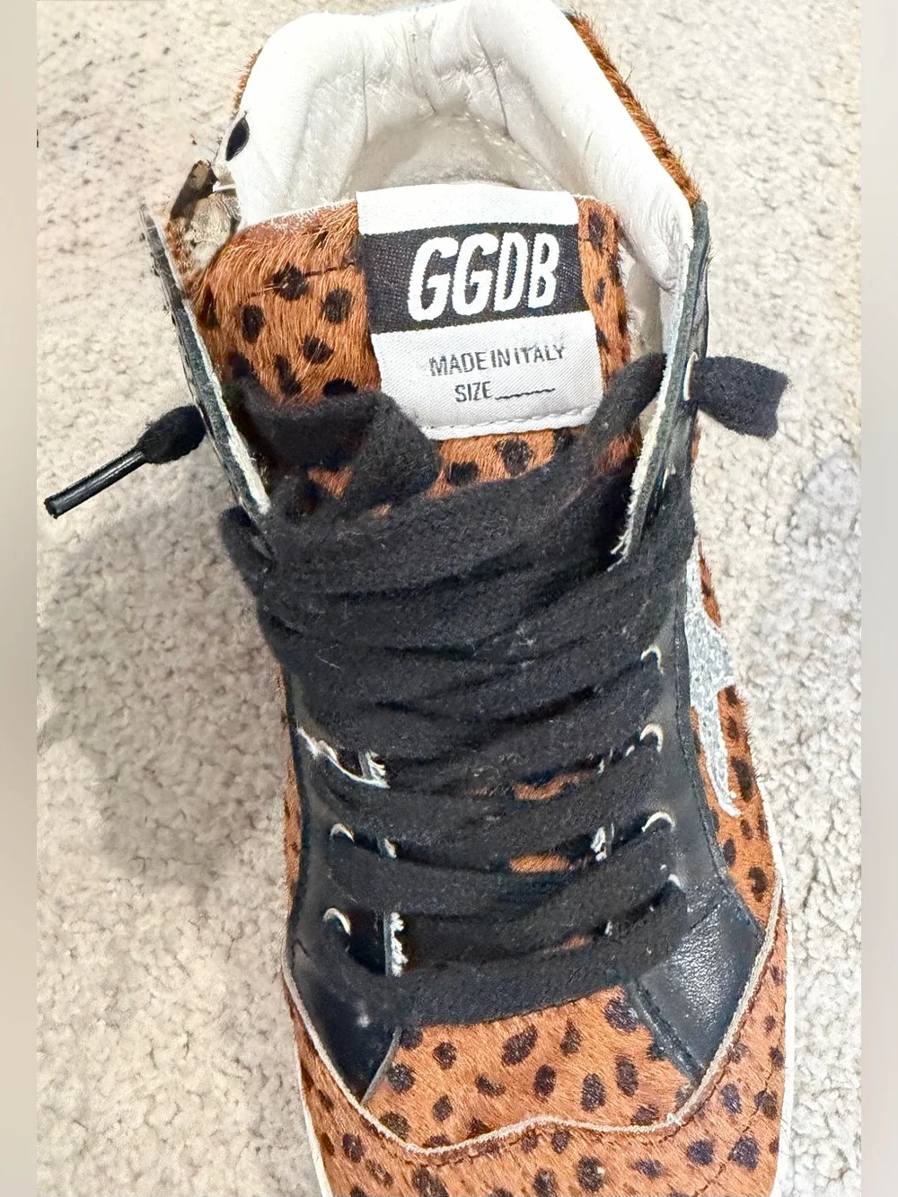 Golden Goose GGDB Mid Star Animal Print Calf Hair Sneakers, Women’s Size 7